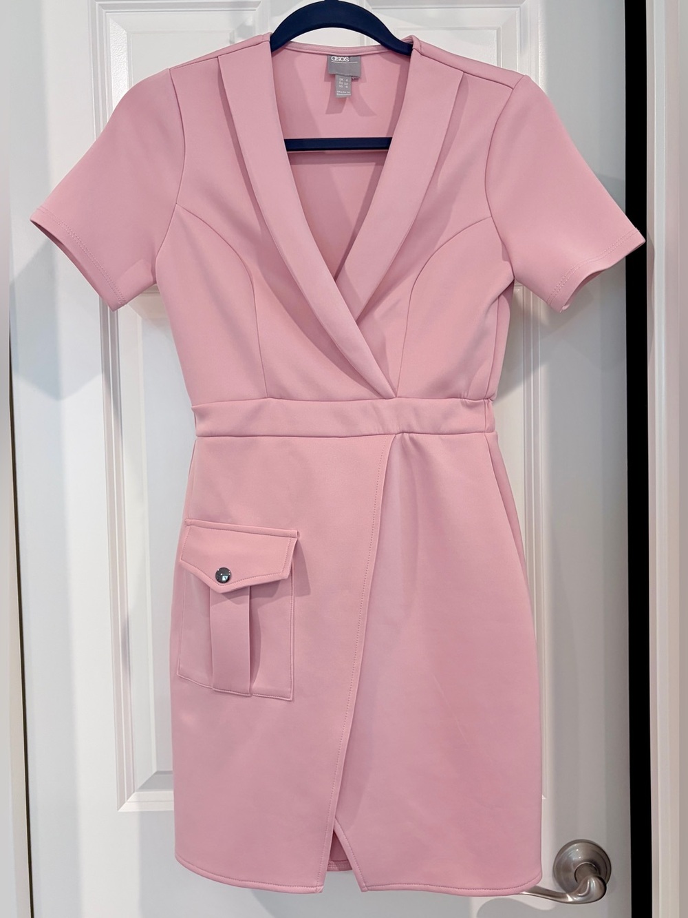 ASOS Blush Pink Faux-Wrap Short Sleeve Mini Dress